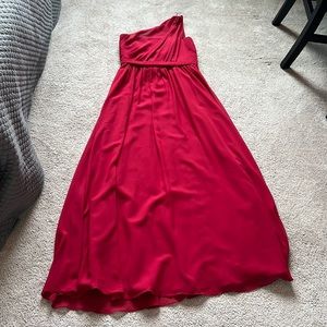 Red one shoulder empire waist Alfred Angelo bridesmaid dress